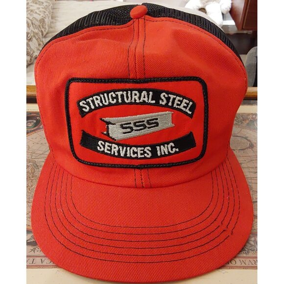 Vintage Orange & Black Snapback Trucker Hat Structural Steel Services Mesh Back - Picture 1 of 6